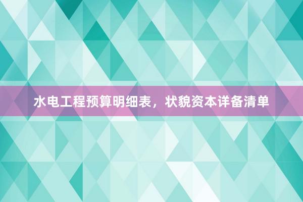 水电工程预算明细表，状貌资本详备清单